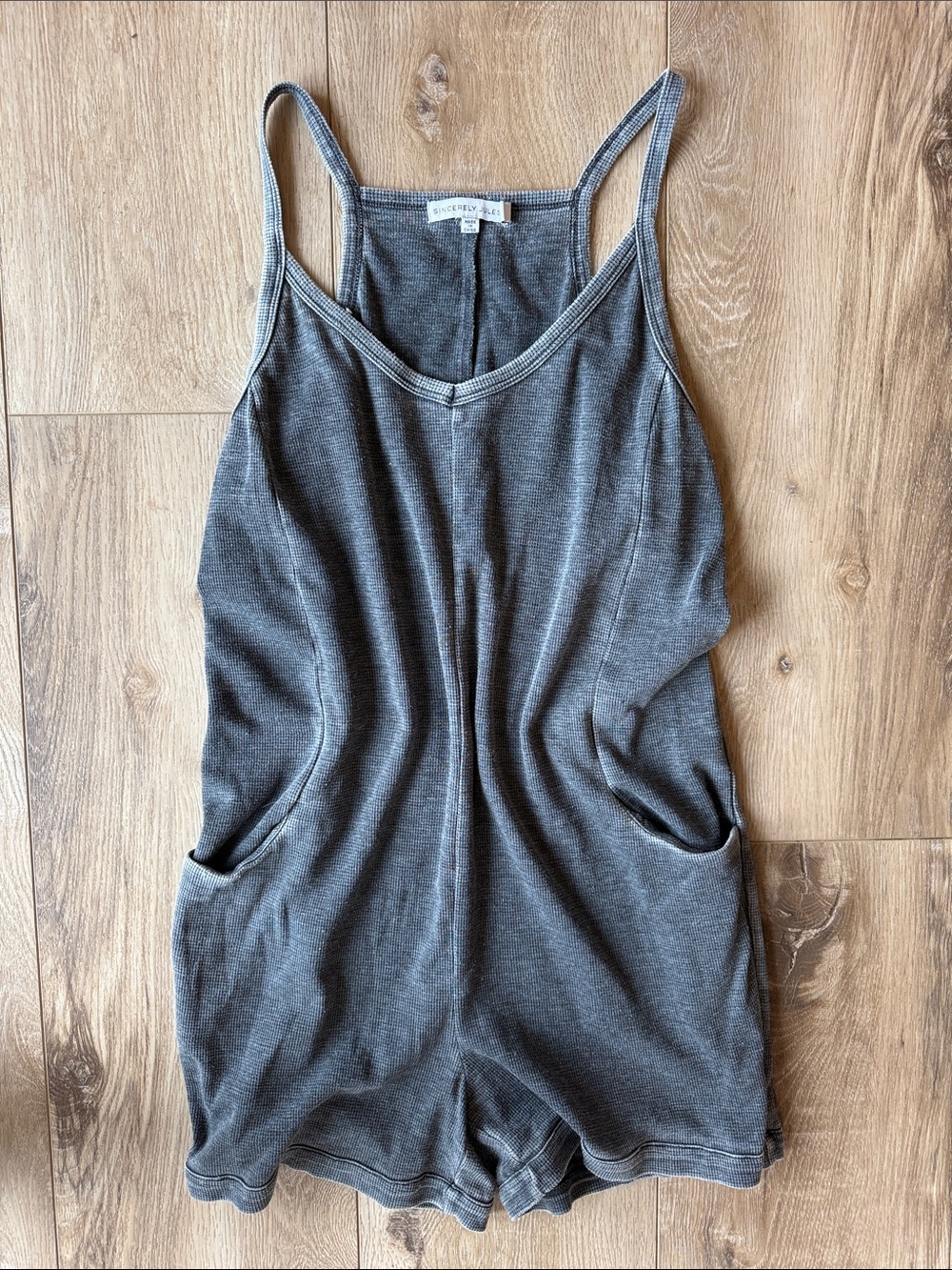 Gray Sleeveless Romper with Pockets